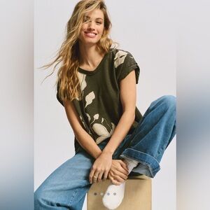 Anthropologie Pilcro Black Floral Detail Swing T-shirt Size Small